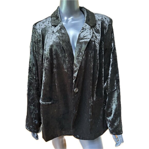 Cupio Black Crushed Velvet Blazer Plus Size 2x Lined Jacket Button Front NEW - Picture 3 of 12